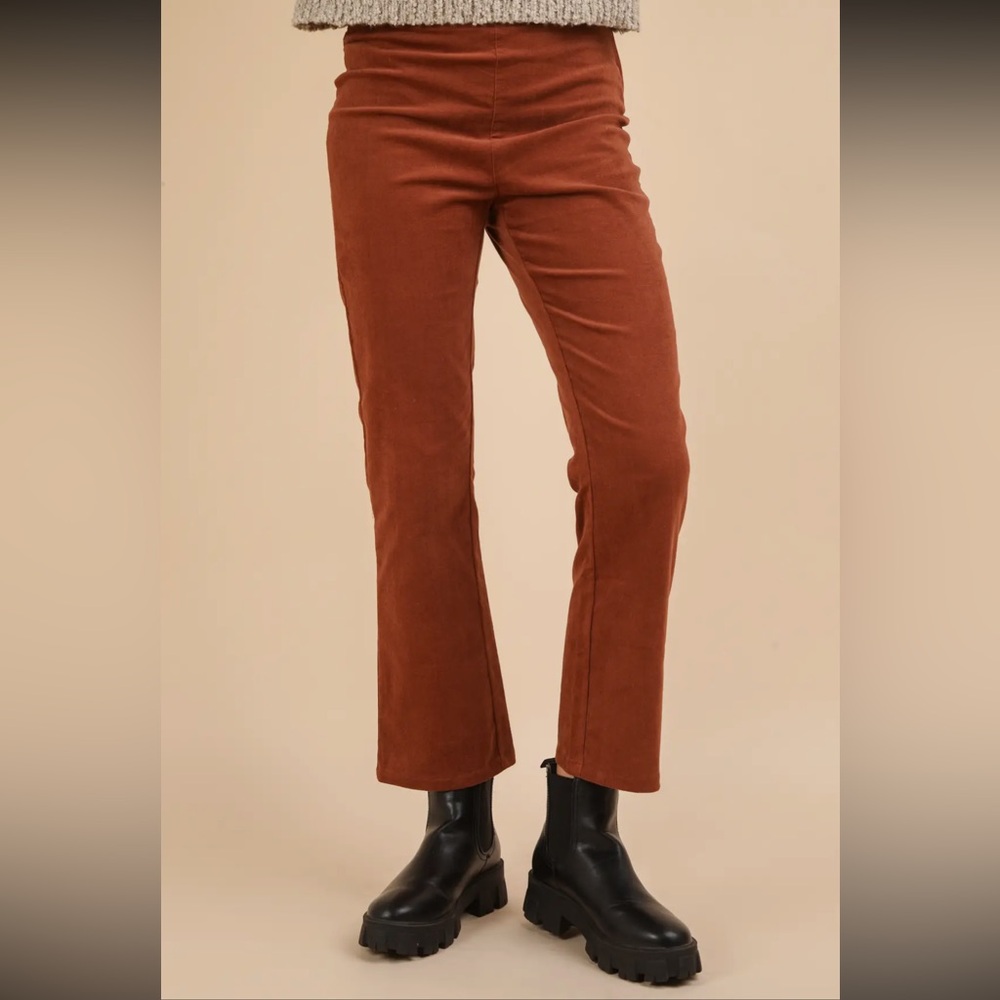 Velvet Boot Cut Pants in rust color. Size Large